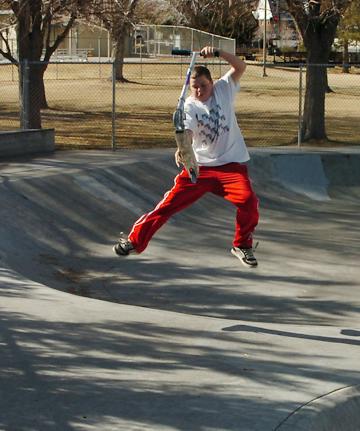 Scooter jumping at Bishop Skate Park February 12, 1007