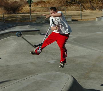Scooter jumping at Bishop Skate Park February 12, 1007
