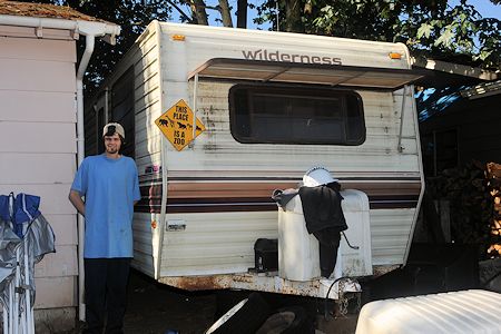 Andrew and his trailer home - July 6, 2014 Andrew and his trailer home - July 6, 2014